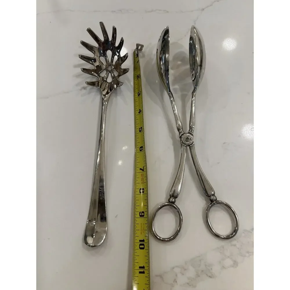 International Silver Silver Plated Set of 3 Serving Spoons‎ Salad Tongs